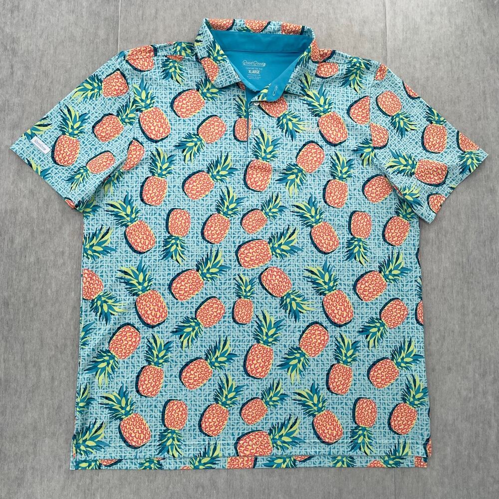 Good Good Polo Shirt Mens XL Blue Pineapple Geometric Hawaiian Performance Golf